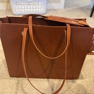 Elegant Brown Crocodile-Embossed Tote Bag